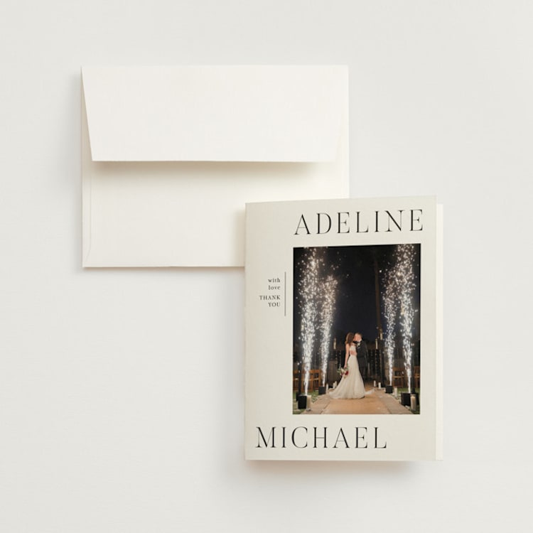 "Around the Way" - Folded Wedding Thank You Cards in Slate by That Girl Press - Front