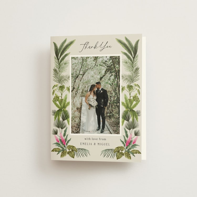 "Tropical garden" - Folded Wedding Thank You Cards in Lime by Elly - Front