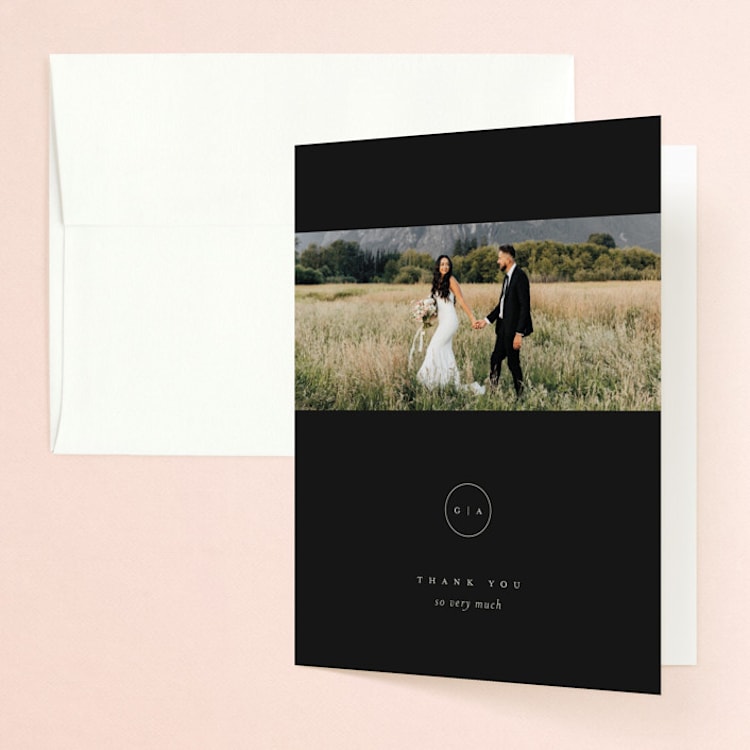 "Refined" - Folded Wedding Thank You Cards in Black Tie by Laura Hamm - Front