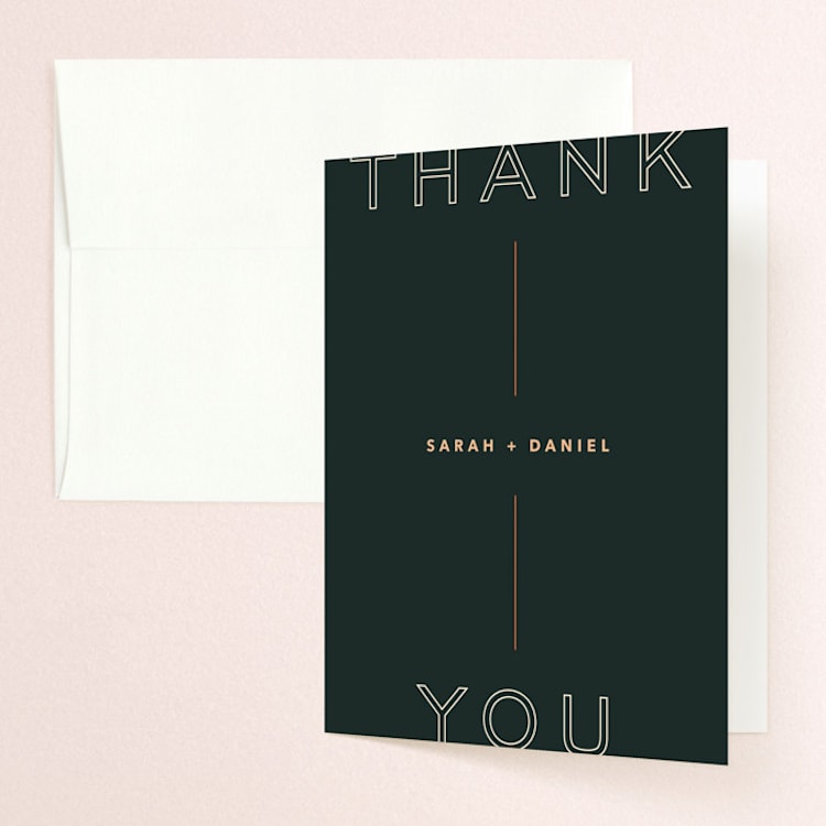 "Top to Bottom" - Folded Wedding Thank You Cards in Evergreen by Kindred Fields - Front