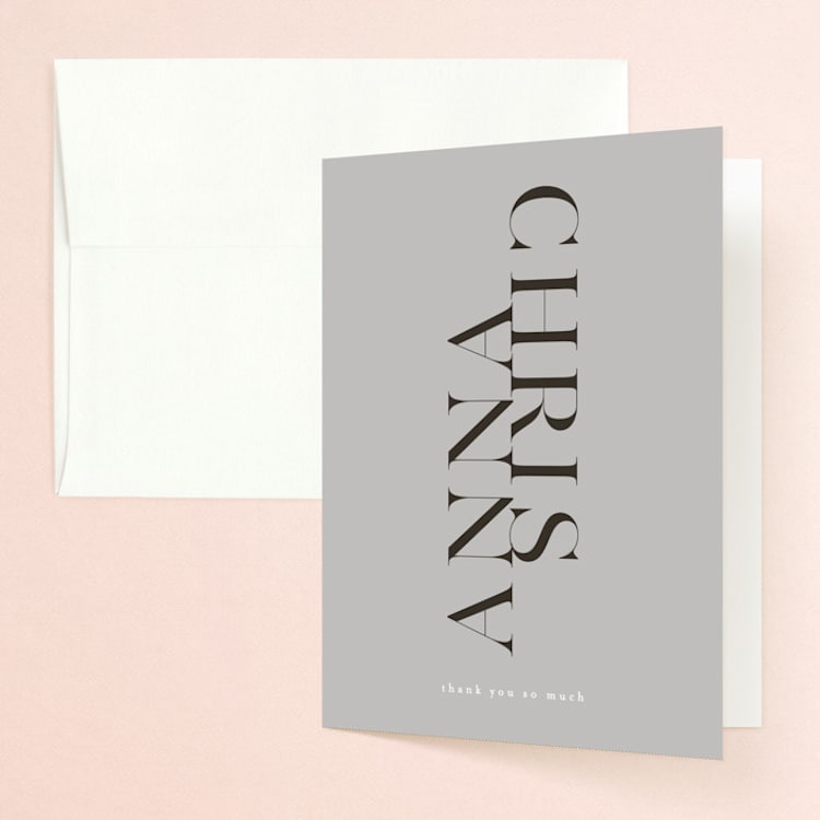 "Show" - Folded Wedding Thank You Cards in Dove Gray by Up Up Creative - Front