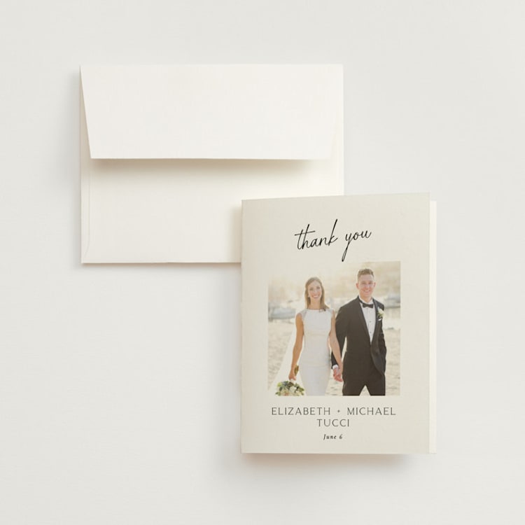 "Symphony" - Folded Wedding Thank You Cards in Pearl by Jackie Mangiolino - Front