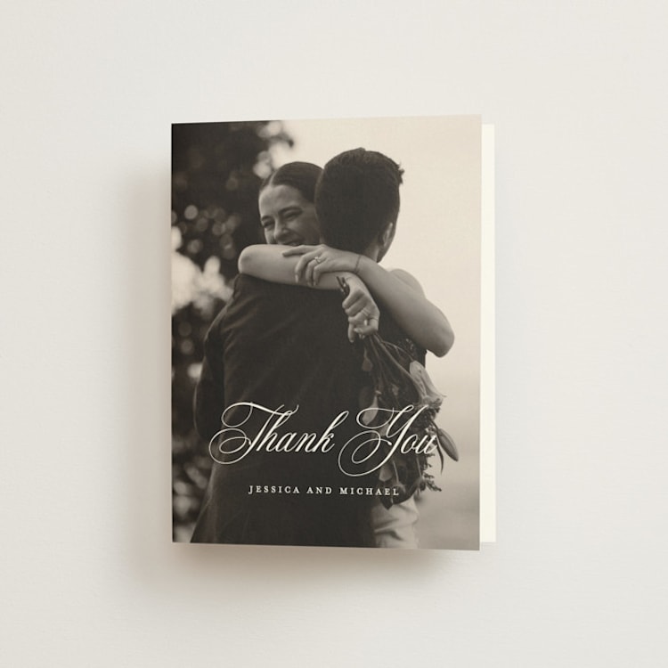 "Empire" - Folded Wedding Thank You Cards in Dusty Blue by Jennifer Postorino - Front