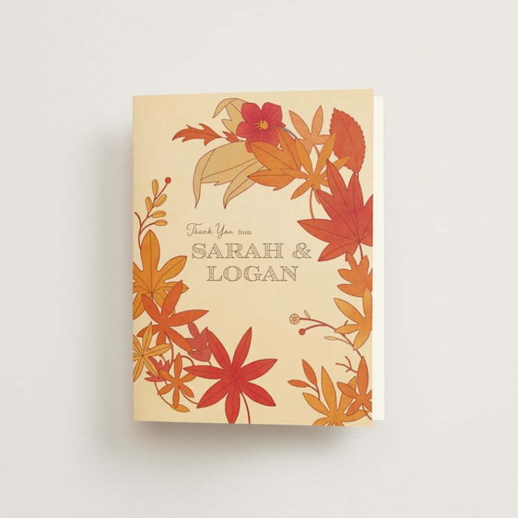 "Fall in Love" - Folded Wedding Thank You Cards in Autumn by Morgan Ramberg - Front