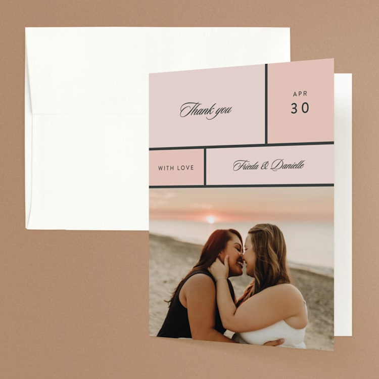 "Modern Squares" - Folded Wedding Thank You Cards in Flamingo by FRANI - Front
