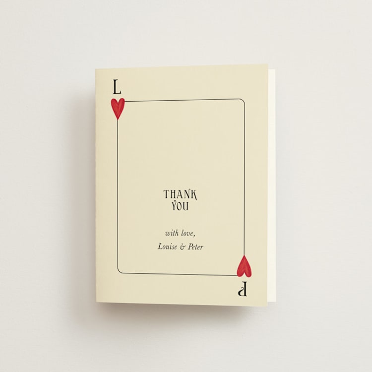 "Red Hearts" - Folded Wedding Thank You Cards in Champagne by Helena Vitto - Front