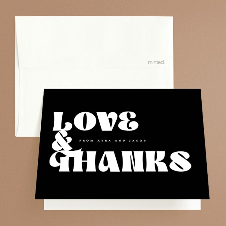 "boba" - Folded Wedding Thank You Cards in Onyx by Up Up Creative - Front