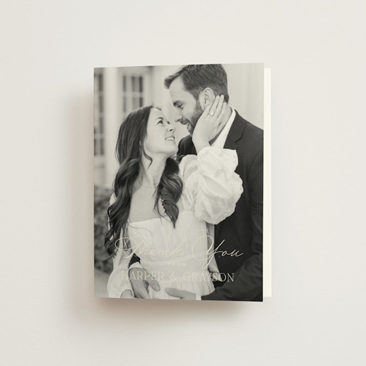 "Tendu" - Folded Wedding Thank You Cards in Creme by Carly Reed Walker - Front