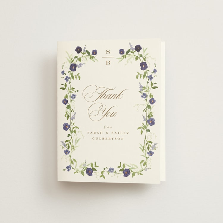 "Wildflower Trellis" - Folded Wedding Thank You Cards in Iris by Everett Paper Goods - Front