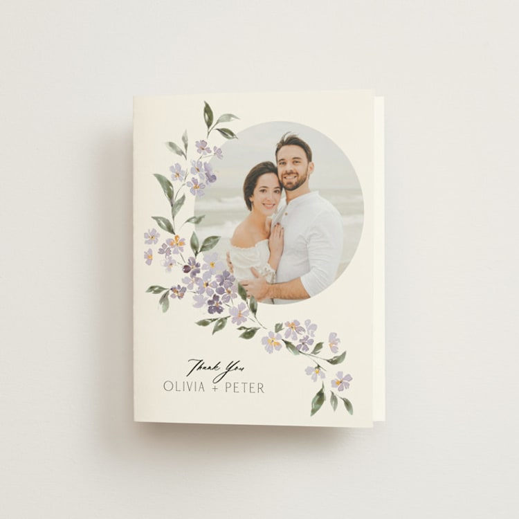 "Sweeping Vine" - Folded Wedding Thank You Cards in Periwinkle by Itsy Belle Studio - Front