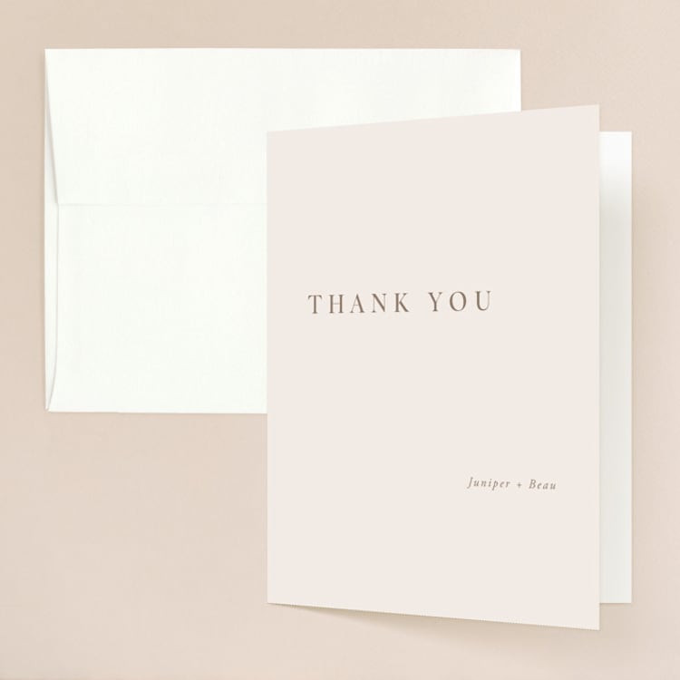 "Juniper" - Folded Wedding Thank You Cards in Blush by Mere Paper - Front