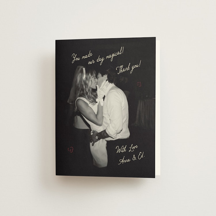 "Love Rests in a Garden" - Folded Wedding Thank You Cards in Pomegranate by Helena Vitto - Front
