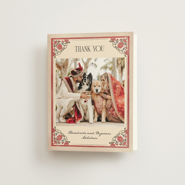 "Tapestry" - Folded Wedding Thank You Cards in Almond by Jenna Holcomb - Front