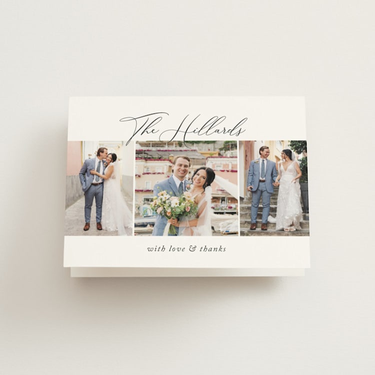 "Love Story" - Folded Wedding Thank You Cards in Soft Black by Jennifer Postorino - Front