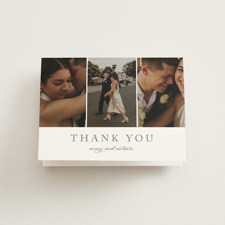 "Avery" - Folded Wedding Thank You Cards in Sage by Jennifer Postorino - Front