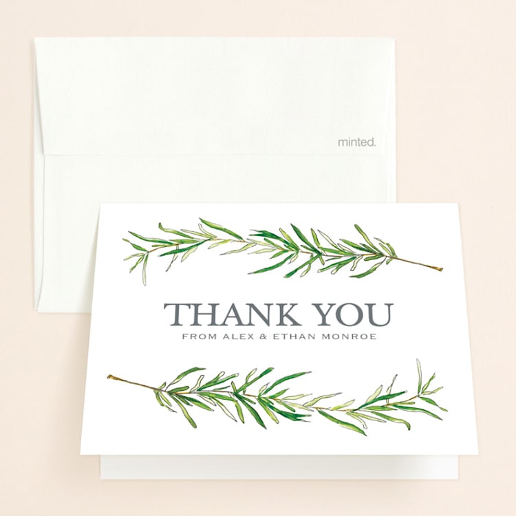 "Simple Sprigs" - Folded Wedding Thank You Cards in Fern by Erin Deegan - Front