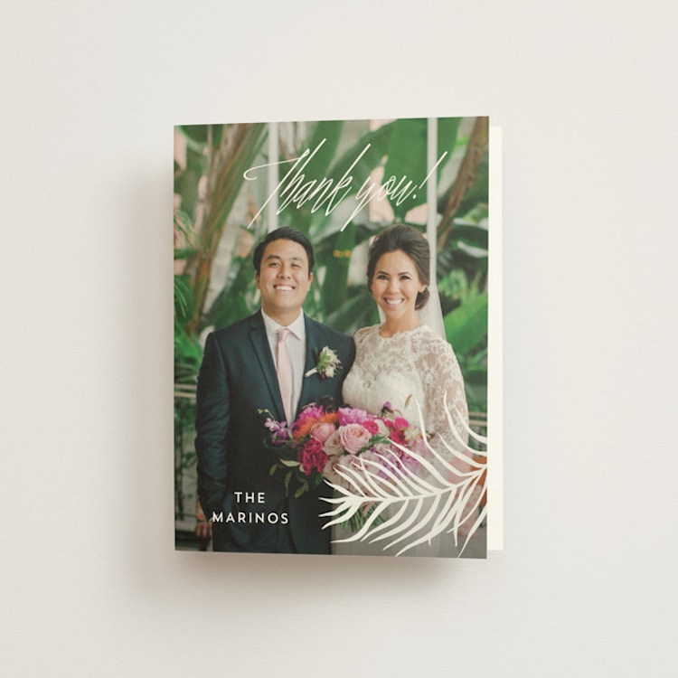 "Destination" - Folded Wedding Thank You Cards in Palm by Pink House Press - Front