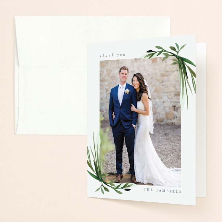 "Botanical Frame" - Folded Wedding Thank You Cards in Fern by Kate Ahn - Front