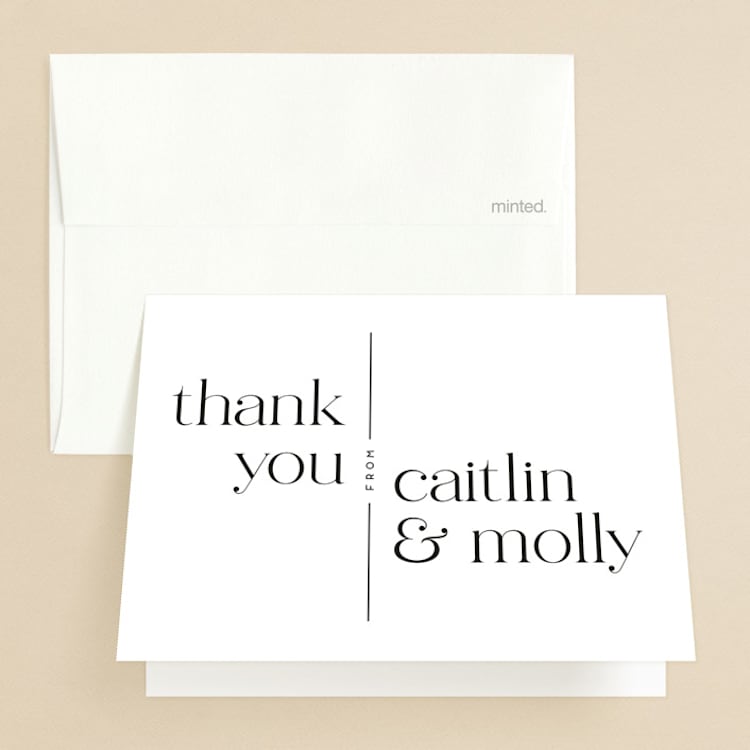 "Split Line" - Folded Wedding Thank You Cards in Black Tie by Amy Payne - Front