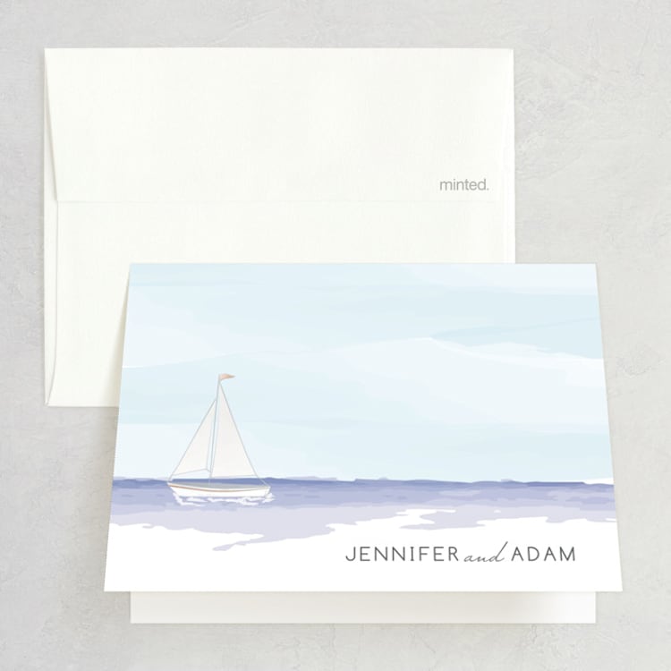 "Set Sail" - Folded Wedding Thank You Cards in Mediterranean by Sarah Brown - Front