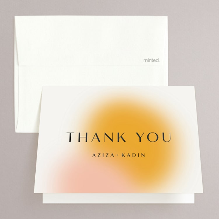 "Blend" - Folded Wedding Thank You Cards in Honeysuckle by Sarah Lenger - Front