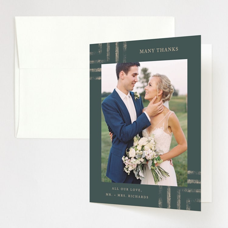 "Simply Modern" - Folded Wedding Thank You Cards in Jade by Something Noir - Front