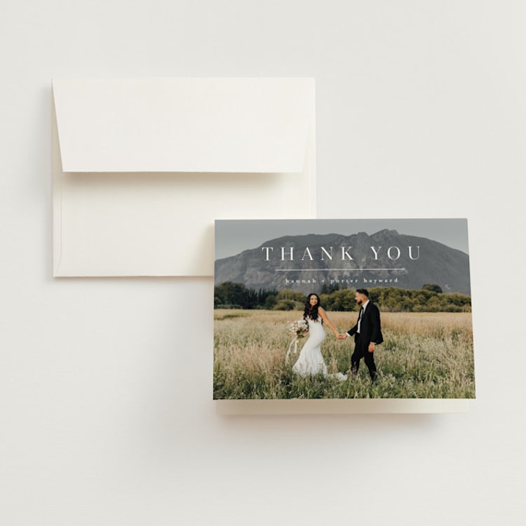 "Mystique" - Folded Wedding Thank You Cards in Linen by Ashley Rosenbaum - Front