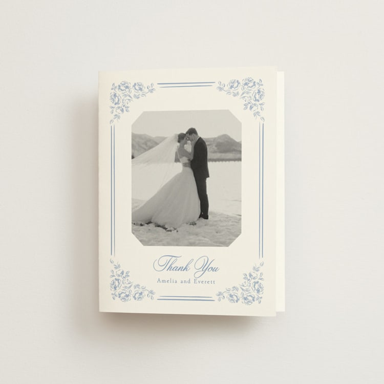 "Constance" - Folded Wedding Thank You Cards in Sky by Robert and Stella - Front