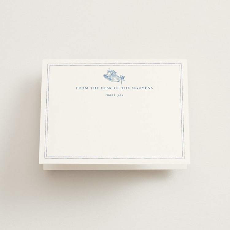 "Amalfi Blue" - Folded Wedding Thank You Cards in Blue Mist by Design Lotus - Front