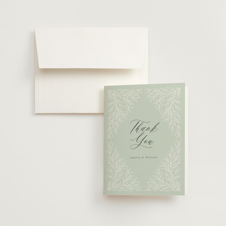 "Fairy Forest" - Folded Wedding Thank You Cards in Sage by Kristen Knechtel - Front