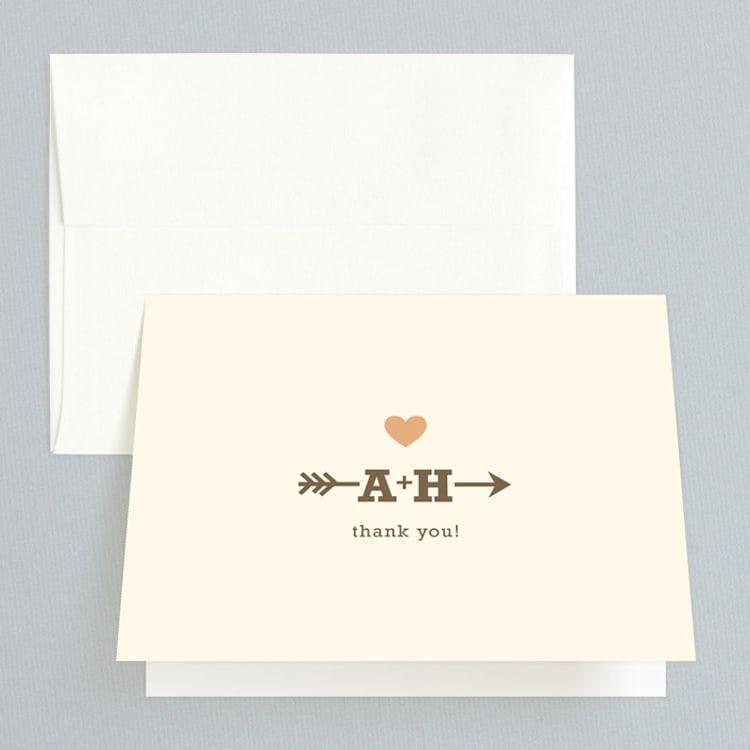 "Love Struck" - Folded Wedding Thank You Cards in Pale Salmon by The Social Type - Front