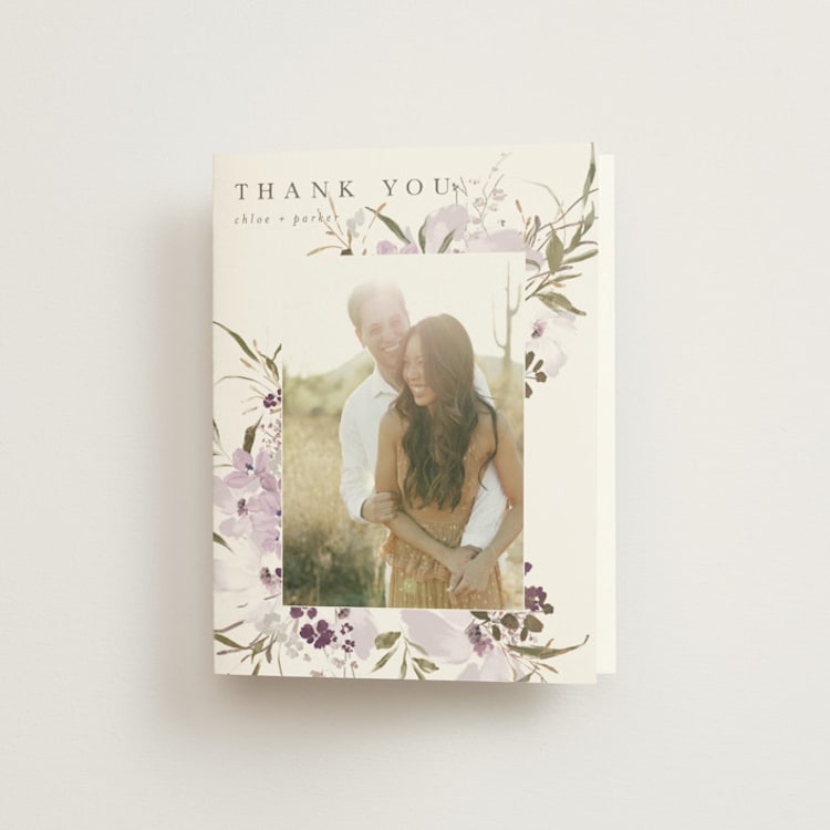 "Meadow Burst" - Folded Wedding Thank You Cards in Lilac by Grace Kreinbrink - Front