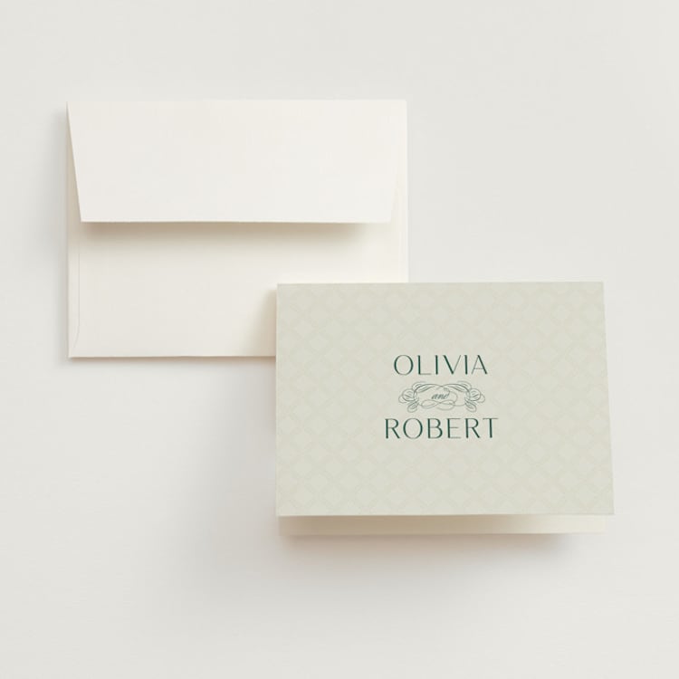 "Chantilly" - Folded Wedding Thank You Cards in Emerald by Kimberly Morgan - Front