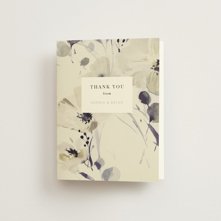 "Linen and Cloth" - Folded Wedding Thank You Cards in Almond by Peony Rose Design - Front