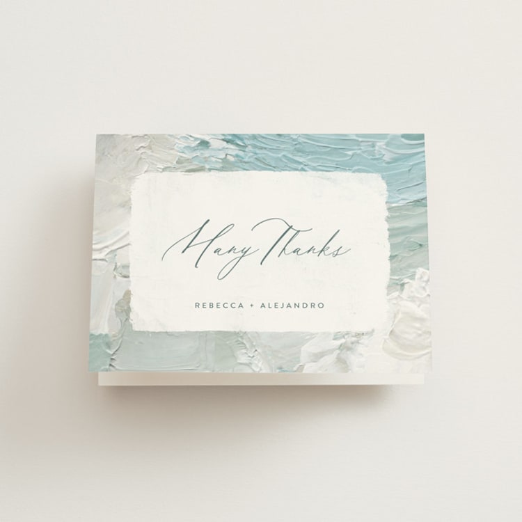 "Tidal Wave" - Folded Wedding Thank You Cards in Aqua by Hooray Creative - Front