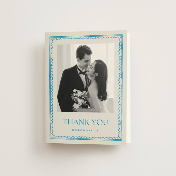 "Mediterraneo" - Folded Wedding Thank You Cards in Ocean by Pati Cascino - Front