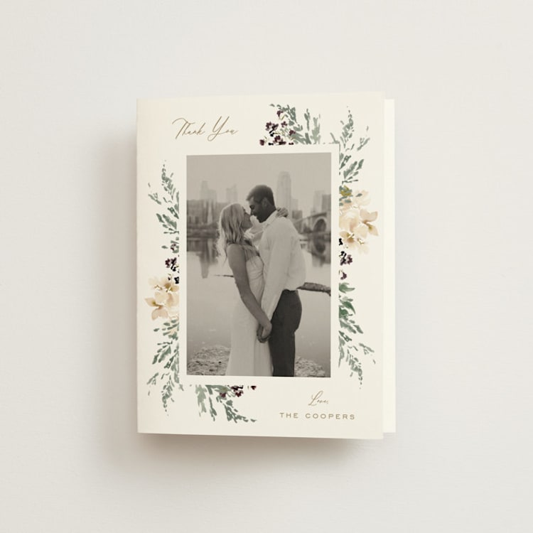 "Sprigs of Joy" - Folded Wedding Thank You Cards in Pearl by Leah Bisch - Front