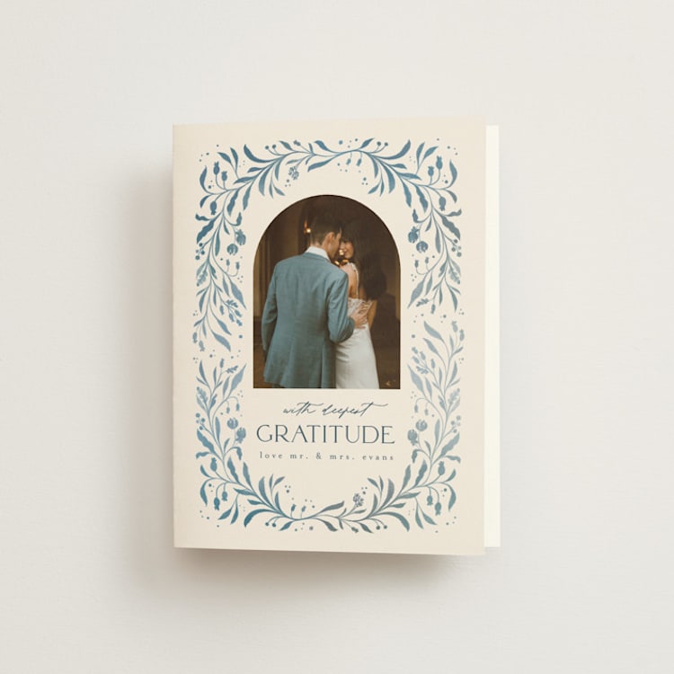 "Porcelain" - Folded Wedding Thank You Cards in Delft Blue by Ashley DeMeyere - Front