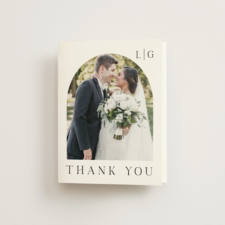 "Countryside Villa" - Folded Wedding Thank You Cards in Noir by Shiny Penny Studio - Front