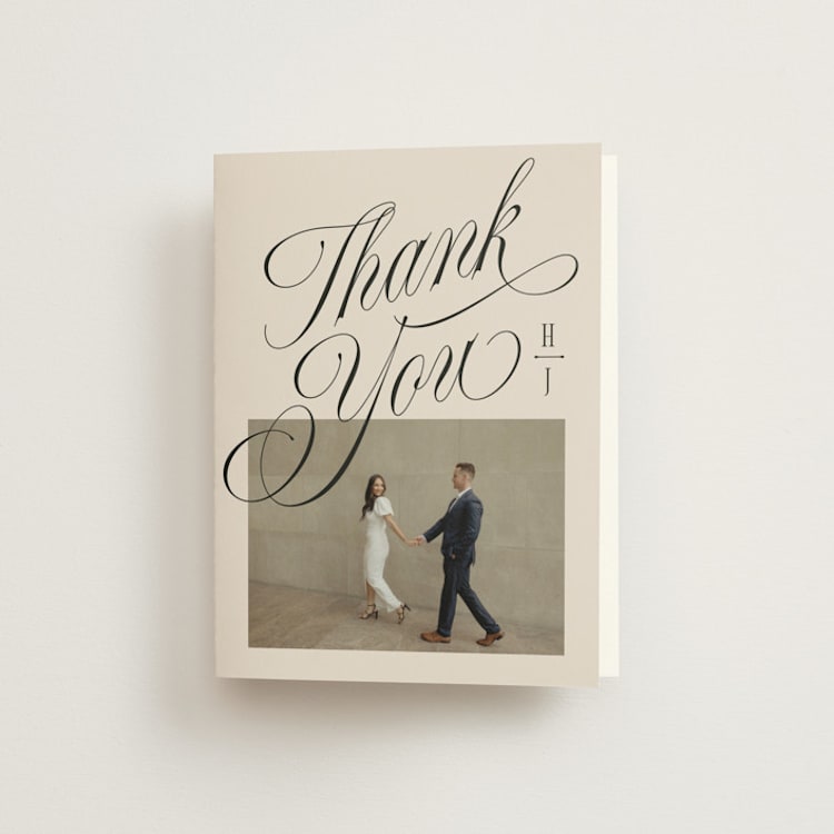 "Mirin" - Folded Wedding Thank You Cards in Linen by Kate Ahn - Front