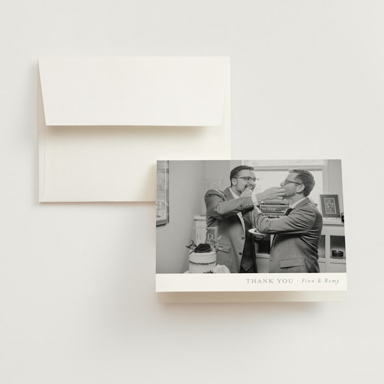 "On the Slopes" - Folded Wedding Thank You Cards in Fog by Mere Paper - Front