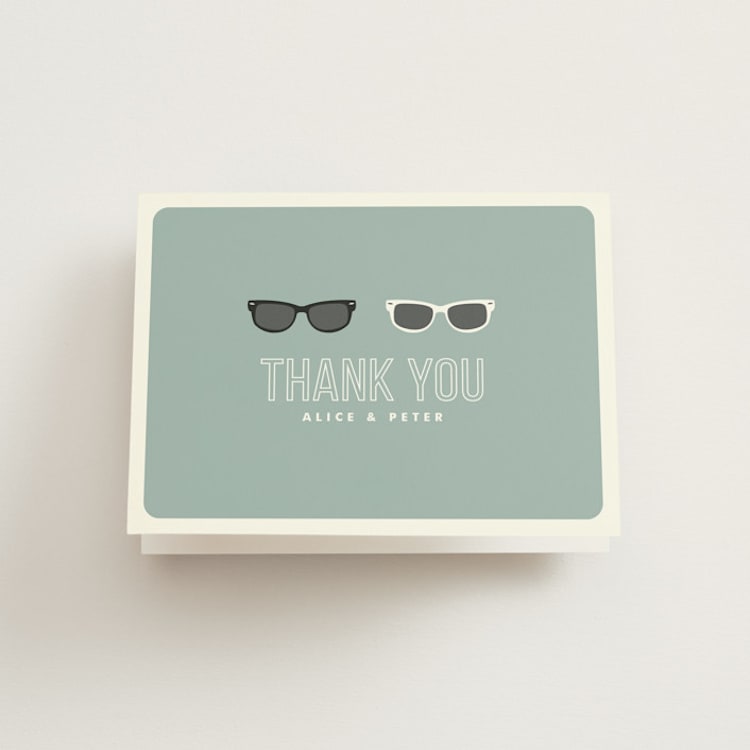 "Shades" - Folded Wedding Thank You Cards in Celadon by Olive and Violet - Front