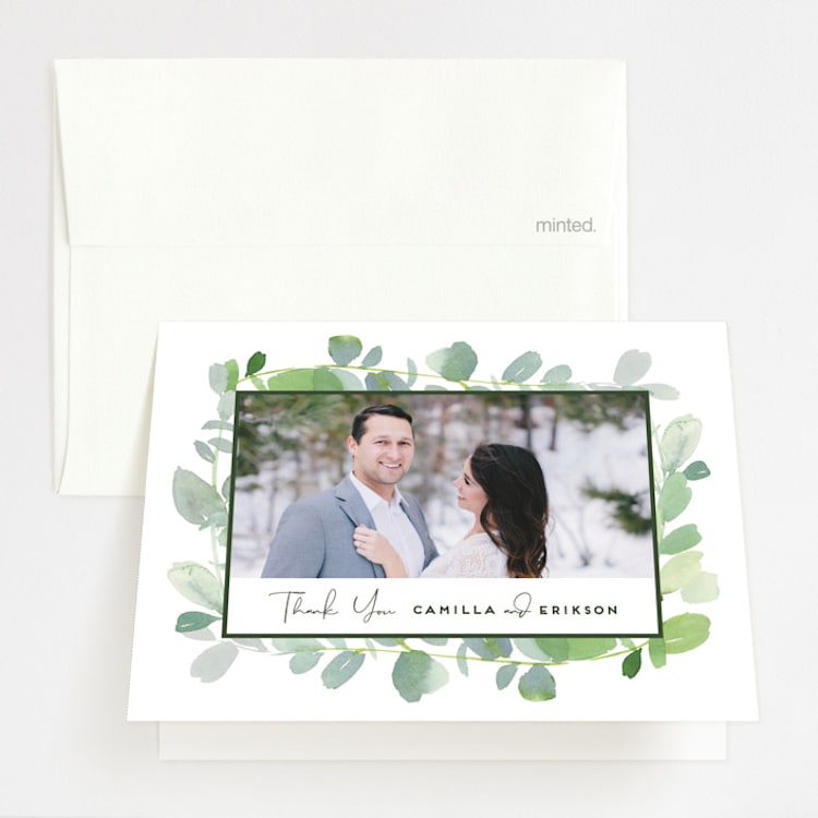 "Soft Eucalyptus" - Folded Wedding Thank You Cards in Garden by Yao Cheng Design - Front