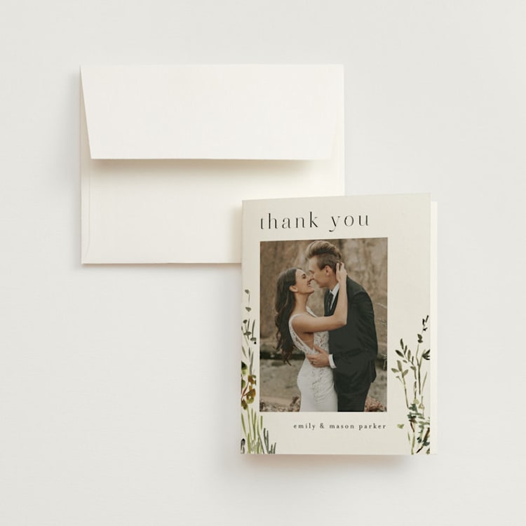 "We Walk Together" - Folded Wedding Thank You Cards in Evergreen by Petra Kern - Front