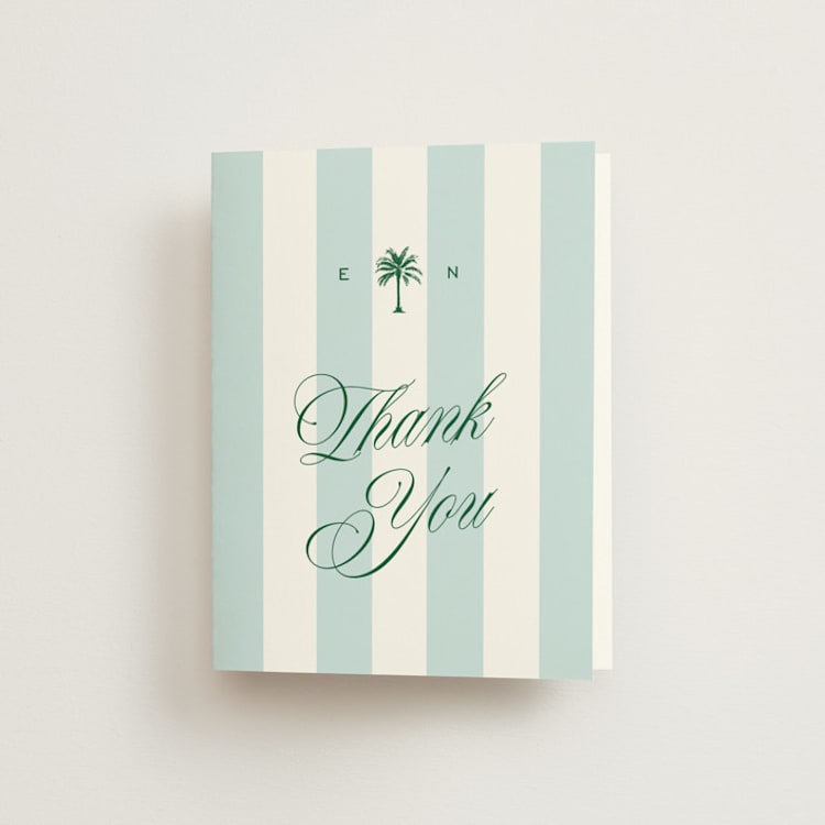 "Palm Stripes" - Folded Wedding Thank You Cards in Low Tide by Susan Zinader - Front