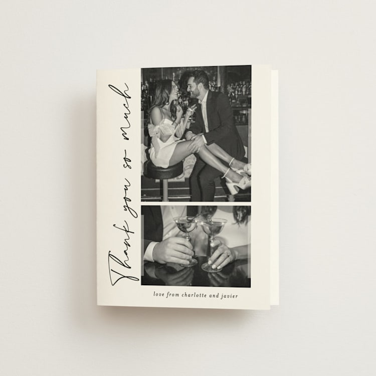 "ink pen" - Folded Wedding Thank You Cards in Onyx by Sarah Curry - Front