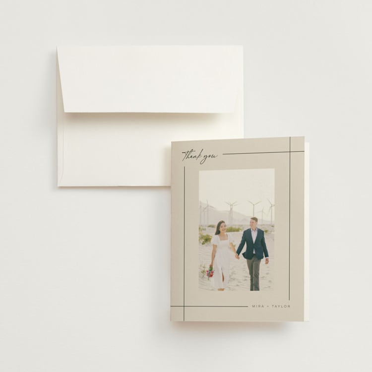 "Modernline" - Folded Wedding Thank You Cards in Cotton by April Astudillo - Front