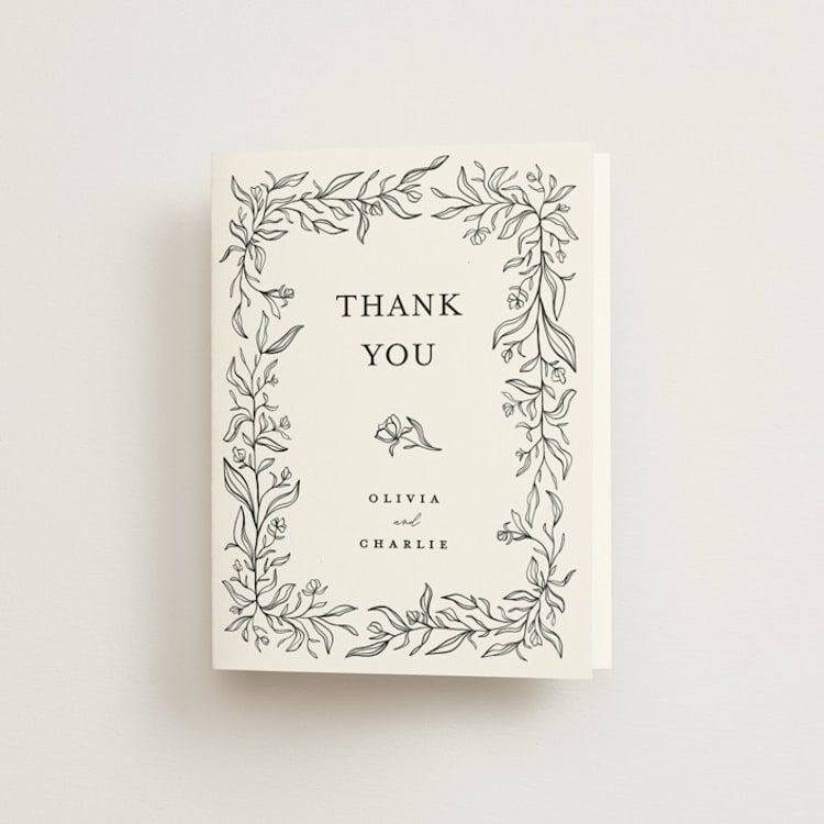 "Floral Cascade" - Folded Wedding Thank You Cards in Alpine by Pixel and Hank - Front