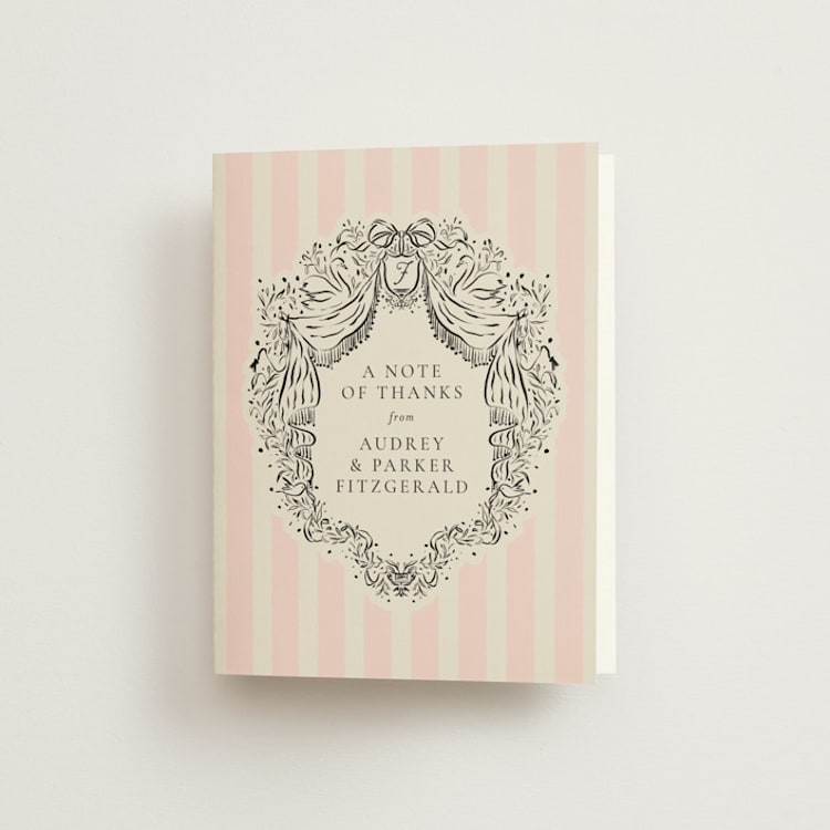 "Hand Illustrated Crest" - Folded Wedding Thank You Cards in Peony by Jackie Crawford - Front