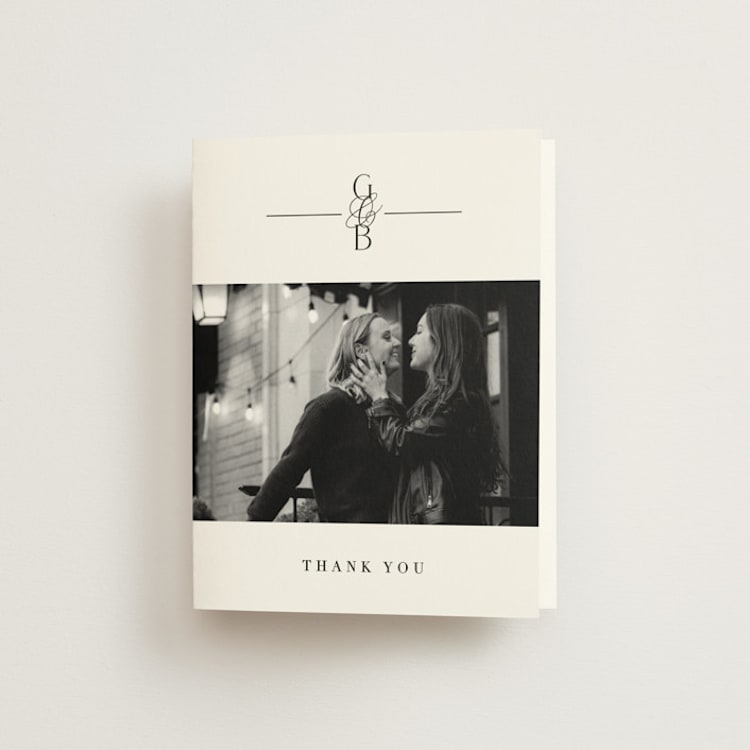 "Grand Scale" - Folded Wedding Thank You Cards in Caviar by Olivia Raufman - Front